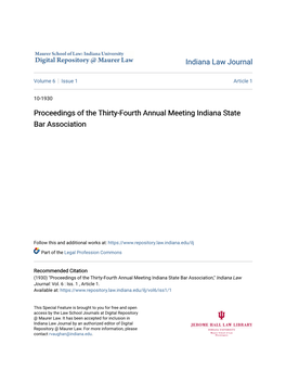 Proceedings of the Thirty-Fourth Annual Meeting Indiana State Bar Association