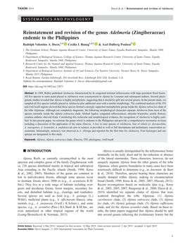 Reinstatement and Revision of the Genus Adelmeria (Zingiberaceae) Endemic to the Philippines Rudolph Valentino A