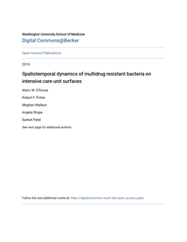 Spatiotemporal Dynamics of Multidrug Resistant Bacteria on Intensive Care Unit Surfaces