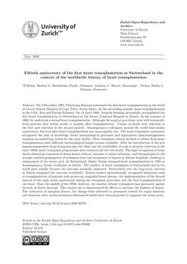 Fiftieth Anniversary of the First Heart Transplantation in Switzerland in the Context of the Worldwide History of Heart Transplantation