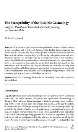 The Perceptibility of the Invisible Cosmology: Religious Rituals and Embodied Spirituality Among the Bahraini Shi'a