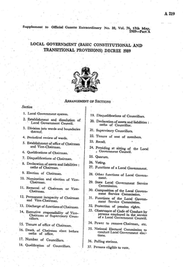 “Local Government (Basic Constitutional and Transitionalprovisions) Decree 1989