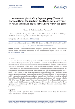 A New, Mesophotic Coryphopterus Goby (Teleostei, Gobiidae)