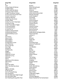 Song Title Song Artist Song Number a A.M Beatles 8002 a Hazy Shade Of