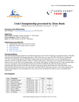 Utah Championship Presented by Zions Bank Oakridge Country Club | Farmington, Utah | June 27 – 30, 2019