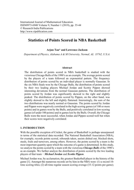 Statistics of Points Scored in NBA Basketball