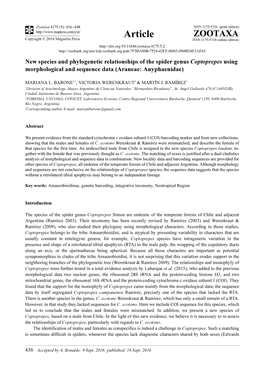 New Species and Phylogenetic Relationships of the Spider Genus Coptoprepes Using Morphological and Sequence Data (Araneae: Anyphaenidae)