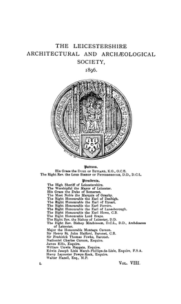 The Leicestershire Architectural and Archaeological Society, 1896