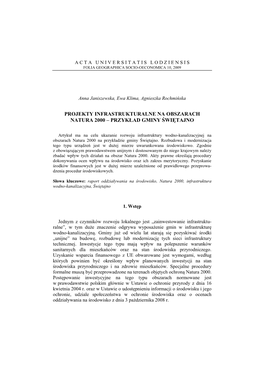 Projekty Infrastrukturalne Na Obszarach Natura 2000 – Przykład Gminy Świ Ętajno