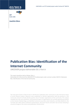 Publication Bias: Identification of the Internet Community UNCOVER Project Deliverable D3.1 Part A