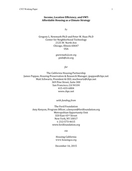 Income, Location Efficiency, and VMT: Affordable Housing As a Climate Strategy by Gregory L. Newmark Ph.D and Peter M. Haas Ph.D