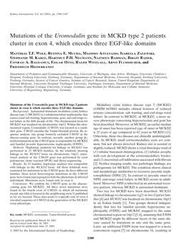 Mutations of the Uromodulin Gene in MCKD Type 2 Patients Cluster in Exon 4, Which Encodes Three EGF-Like Domains