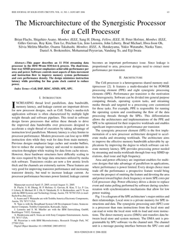 The Microarchitecture of the Synergistic Processor for a Cell Processor Brian Flachs, Shigehiro Asano, Member, IEEE, Sang H