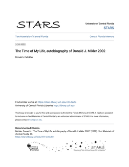 The Time of My Life, Autobiography of Donald J. Mikler 2002