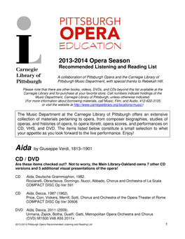 2013-2014 Opera Season Recommended Listening and Reading List