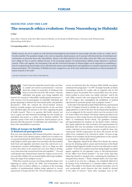 The Research Ethics Evolution: from Nuremberg to Helsinki