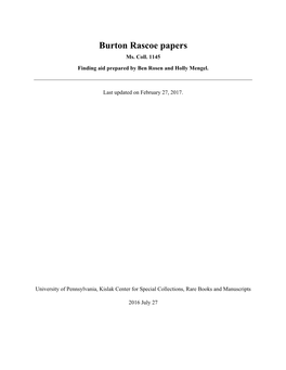 Burton Rascoe Papers Ms