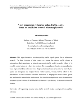 A Self-Organizing System for Urban Traffic Control Based on Predictive Interval Microscopic Model, Engineering Applications of Artificial Intelligence, Vol