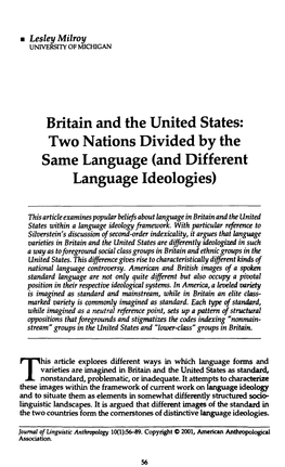 Two Nations Divided by the Same Language (And Different Language Ideologies)