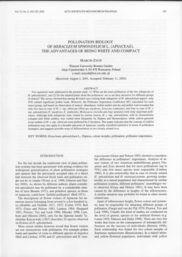 Pollination Biology of Heracleum Sphondylium L. (Apiaceae). the Advantages of Being White and Compact