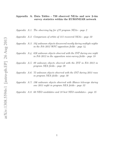 Arxiv:1308.5594V1 [Astro-Ph.EP] 26 Aug 2013 Pedxa3 0 Nnw Bet Icvrdmsl During Mostly Discovered Objects Unknown 104 Pa - A.3