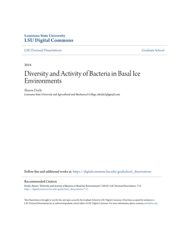 Diversity and Activity of Bacteria in Basal Ice Environments Shawn Doyle Louisiana State University and Agricultural and Mechanical College, Sdoyle2@Gmail.Com