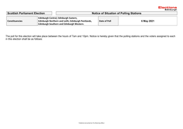 Scottish Parliament Election Notice of Situation of Polling Stations