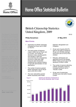 British Citizenship Statistics United Kingdom, 2009