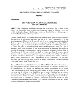 Ley De División Político-Territorial Del Estado Carabobo