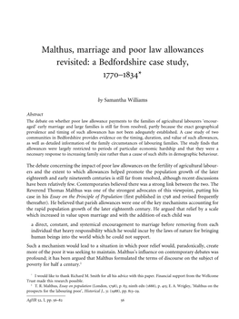 Malthus, Marriage and Poor Law Allowances Revisited: a Bedfordshire Case Study, 1770–1834*