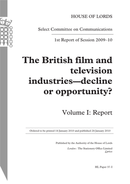 The British Film and Television Industries—Decline Or Opportunity?