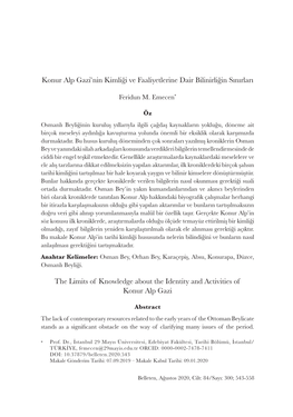 Konur Alp Gazi'nin Kimliği Ve Faaliyetlerine Dair Bilinirliğin Sınırları the Limits of Knowledge About the Identity and A