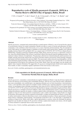 Reproductive Cycle of Mytella Guyanensis (Lamarck, 1819) in a Marine Reserve (RESEX Bay of Iguape), Bahia, Brazil V