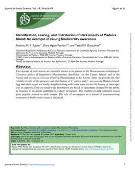 Identification, Rearing, and Distribution of Stick Insects of Madeira Island: an Example of Raising Biodiversity Awareness