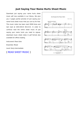 Just Saying Your Name Hurts Sheet Music