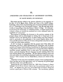 IX. Anecdotes and Character of Archbishop Cranmer, by Ralph