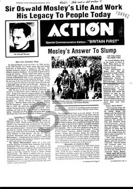 Sir Oswald Mosley's Life and Work His Legacy to People Today /04942