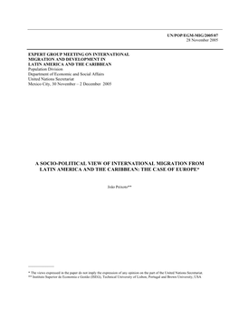 A Socio-Political View of International Migration from Latin America and the Caribbean: the Case of Europe*