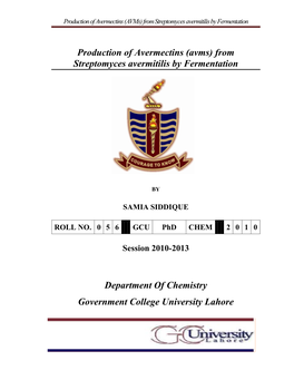 Production of Avermectins (Avms) from Streptomyces Avermitilis by Fermentation