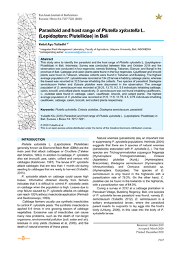 Parasitoid and Host Range of Plutella Xylostella L. (Lepidoptera: Plutellidae) in Bali