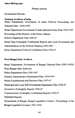 Select Bibliography Primary Sources Government Records National