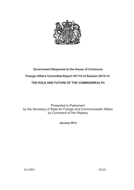 Presented to Parliament by the Secretary of State for Foreign and Commonwealth Affairs by Command of Her Majesty