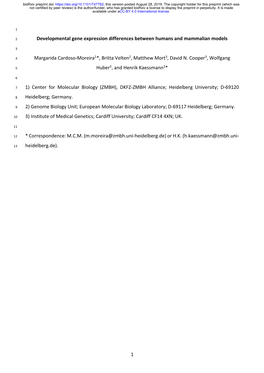 Developmental Gene Expression Differences Between Humans and Mammalian Models