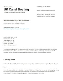 Stour Valley Ring from Stourport | UK Canal Boating