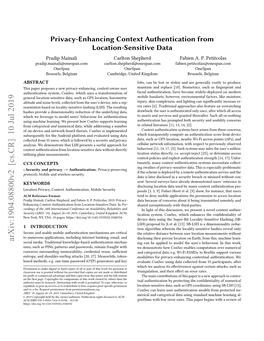 Privacy-Enhancing Context Authentication from Location-Sensitive Data Pradip Mainali Carlton Shepherd Fabien A