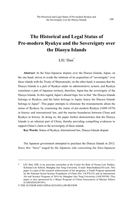 The Historical and Legal Status of Pre-Modern Ryukyu and the Sovereignty Over the Diaoyu Islands 109
