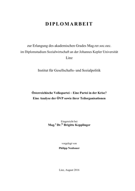 Österreichische Volkspartei – Eine Partei in Der Krise? Eine Analyse Der ÖVP Sowie Ihrer Teilorganisationen