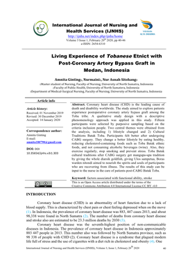 Living Experience of Tobanese Etnict with Post-Coronary Artery Bypass Graft in Medan, Indonesia