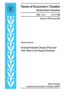 Financial-Industrial Groups (Figs) and Their Roles in the Russian Economy
