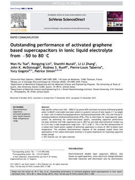 Outstanding Performance of Activated Graphene Based Supercapacitors in Ionic Liquid Electrolyte from À50 to 80 1C